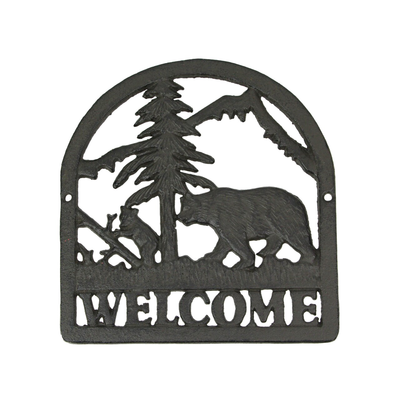 Rustic Brown Cast Iron Bear & Cub Welcome Sign Wall Hanging Plaque Home Décor